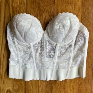 Carnival Bustier Coreset Top Bra White‎ Lace Size 36B Union Made Vintage 60s 70s